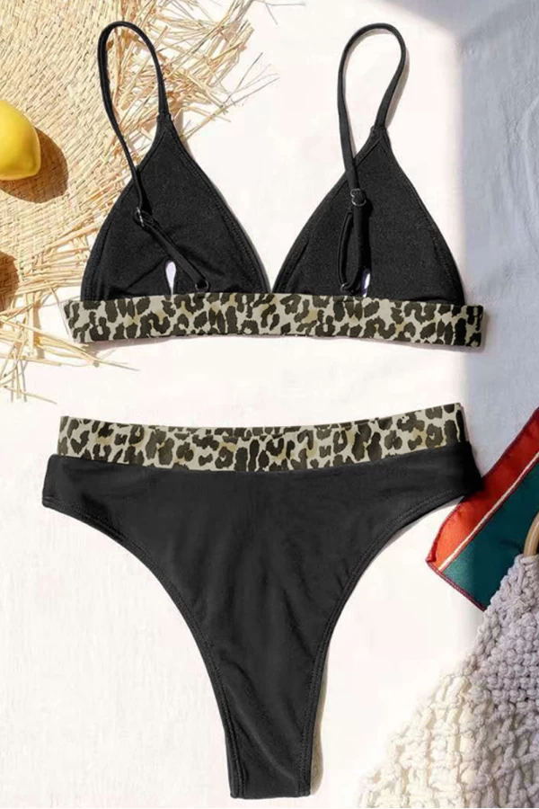 Black leopard Triangle Bikini Top & High Cut Bottom 