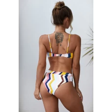 Multicolor Stripes Print Fine Line Bralette Bikini Top & High Cut Cheeky Bottom