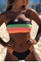 Color Blocked Striped  Bandeau Bikini Top & Design Thong Bottom 