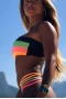 Color Blocked Striped  Bandeau Bikini Top & Design Thong Bottom 