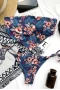 French Blue Flower Printed Hem Bandeau Bikini Top & Tie Side Thong Bottom