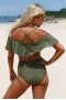 Womens 2Pcs Oliver Ruffle Off Shoulder Hollow Out Bikini High Waist Swimsuit