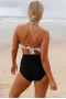 Womens 2Pcs Black Polka Dot Retro Flounce High Waist Swimsuit Set White