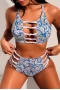 Womens 2Pcs Cutout Boho Print Strappy Back High Waist Bikini Swimsuit