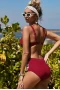 Womens 2pcs V-neck Red Pom Pom Decor High Waist Bikini