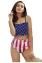 Womens 2Pcs Flag Print Extra Coverage Short Tank Bikini Top and High Waist Hipster Bottom