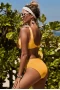 Womens Yellow Knot Center Ribbed Low Neck Vest Two-piece Swimwear