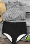 Womens 2Pcs Crochet Striped Solid Color Vest Swimsuit Set