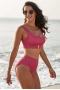 Womens 2pcs Rose Textured Buckle Front Top With High Waist Bikini Set