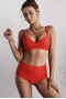 Womens 2Pcs Red Twist Front V Neck High Waist Bikini Set