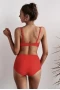 Womens 2Pcs Red Twist Front V Neck High Waist Bikini Set