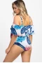 Maternity Off Shoulder Sky Blue Floral Ruffle Trim Ruched One-Piece Swimsuit