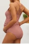 Maternity Red Ribbed Snap Front One-piece Swimsuit