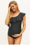 Maternity Black Ruffle Front One Shoulder Swimsuit