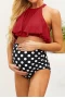 Maternity Dot Prints Ruffle Trim Top& High Waisted Bottom Bikini 