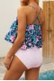 Maternity Blue Floral Print Top& Ruched Bottom Swimsuit