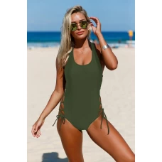 Women's Lace up Side Accent Open Back One-piece Swimsuit Green