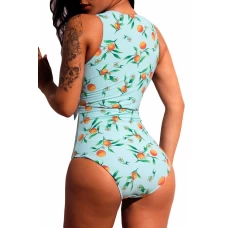 Women's Lemon Print Tie Front Cut Out V Neck One-piece Swimsuit