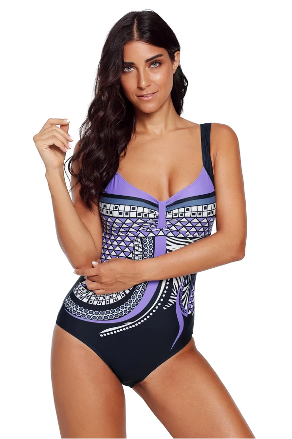 Women's Purple Tribal Print One Piece Swimsuit