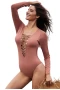 Pink Sexy V NeckLace up High Cut One Piece Swimsuit