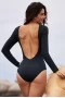 Black Sexy V NeckLace up High Cut One Piece Swimsuit