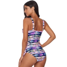Women's Purple Abstract Print Side-tie Maillot Swimwear
