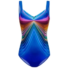 Women's Navy 3D Pattern Scoop Back V Neck Sport Maillot Swimsuit