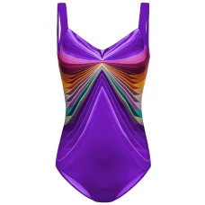 Women's Purple 3D Pattern Scoop Back V Neck Sport Maillot Swimsuit