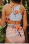 Retro Stripe Floral Printed Spliced Zipped Racerback One Piece Swimsuit Orange