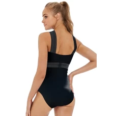 Women's Black Elastic High Neck Medium Coverage One Piece Swimwear