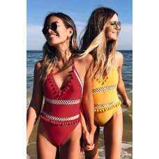 Women's Red Ember lattice knit trim One Piece Swimwear