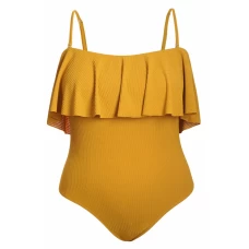 Women's Ruffle Overlay Spaghetti Straps One-piece Swimsuit