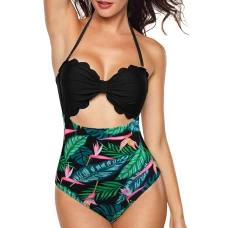 Halter Bodice Floral Panty Swimsuit Green