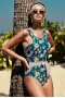 Blue Tie-Front Wrap One-piece Floral Printing Swimsuit