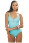 Blue Dotted Print Zipper Ruffle Details Cheeky Swimsuit