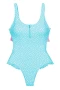 Blue Dotted Print Zipper Ruffle Details Cheeky Swimsuit