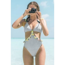 Women's Geometric Print Ruffle Backless One-piece Swimsuit