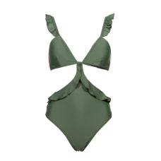 Women's Green Ruffle Backless One-piece Swimsuit