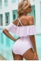 Belted Spaghetti Straps Striped Ruffled One-piece Swimsuit Pink 