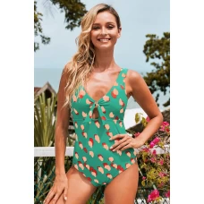 Women's Abstract Print Top Knot Scoop Back One Piece Swimsuit Green