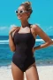 Black Scatter Textured Halter One-piece Swimsuit