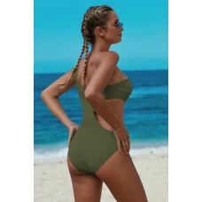 Green One Shoulder Cut Out Medium Coverage Swimsuit
