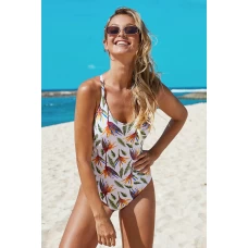 Cross Back Floral Printed One Piece Swimsuit