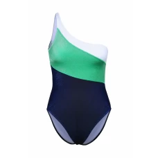 Women's One Shoulder Color Block Merdium Coverage One-piece Swimsuit