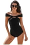 Black Criss Cross Off Shoulder Ruched One-piece Swimwear