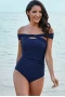 Navy Criss Cross Off Shoulder Ruched One-piece Swimwear