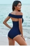 Navy Criss Cross Off Shoulder Ruched One-piece Swimwear