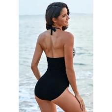 Women's Halter Dot Print Medium Coverage One Piece Swimwear Black