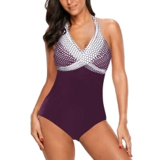 Women's Halter Dot Print Medium Coverage One Piece Swimwear Purple