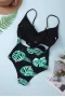 Black Halter Cross Wrap Floral Print Backless One-piece Swimwear